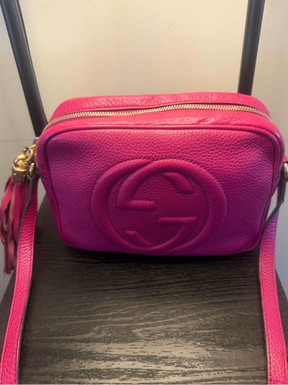 Gucci Fuchsia Leather Crossbody Camera Bag with Tassel